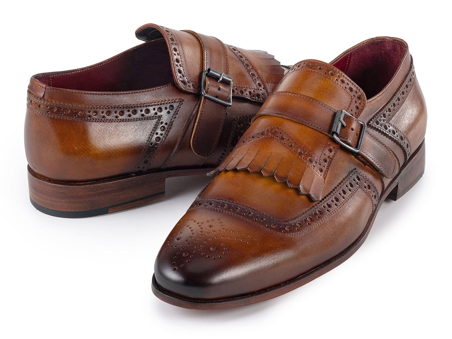 Paul Parkman Men's Kiltie Monkstrap Shoes Brown Leather (ID#12BR95)