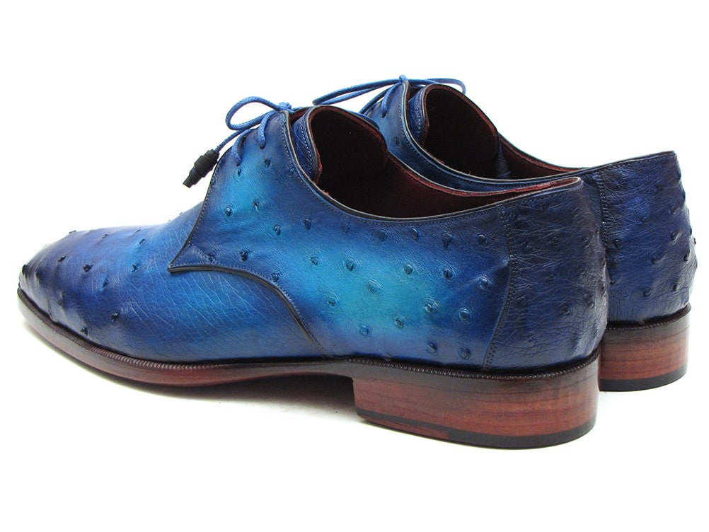 Paul Parkman Men's Ocean Color Genuine Ostrich Derby Shoes (ID#79V22)