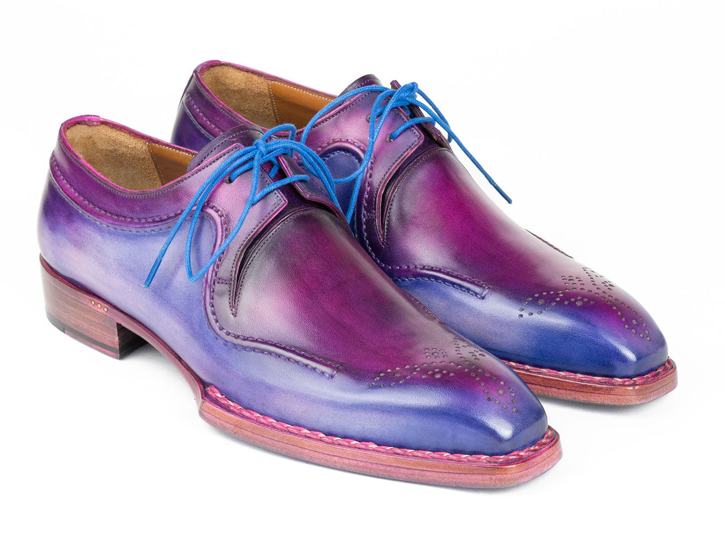 Paul Parkman Men's Hand-Welted Blue & Purple Leather Derby Shoes (ID#326G19)