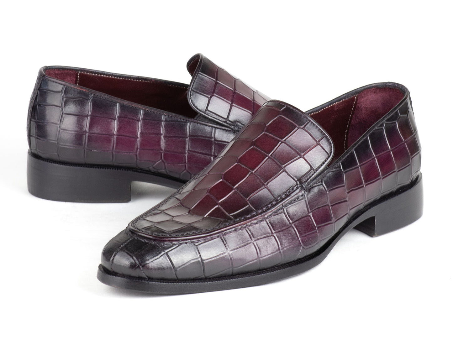 Paul Parkman Croco Textured Leather Loafer Purple (ID#7339-PRP)