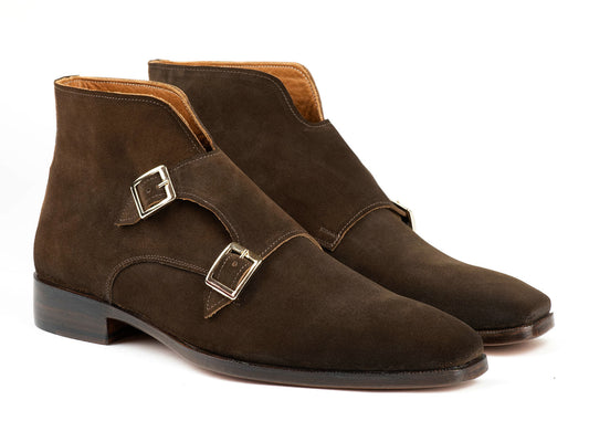 Paul Parkman Double Monkstrap Ankle Boots Brown Suede (ID#8154-SDB)
