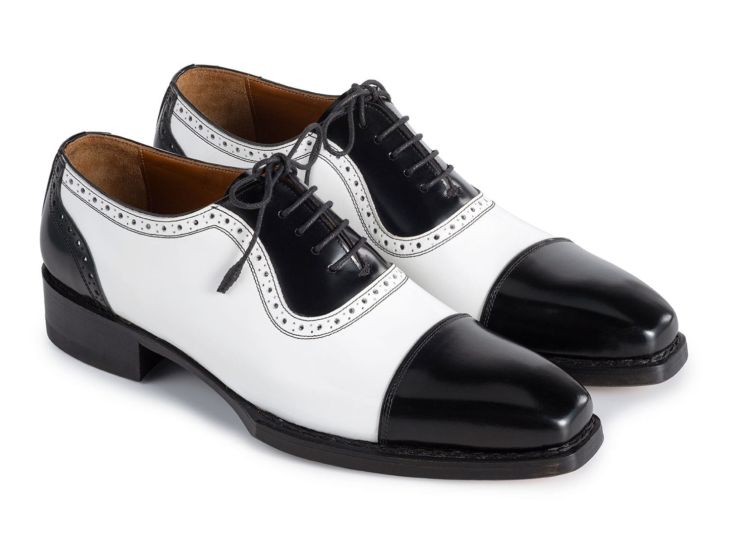 Paul Parkman Men's Goodyear Welted Cap Toe Oxfords Black & White (ID#9482-BNW)