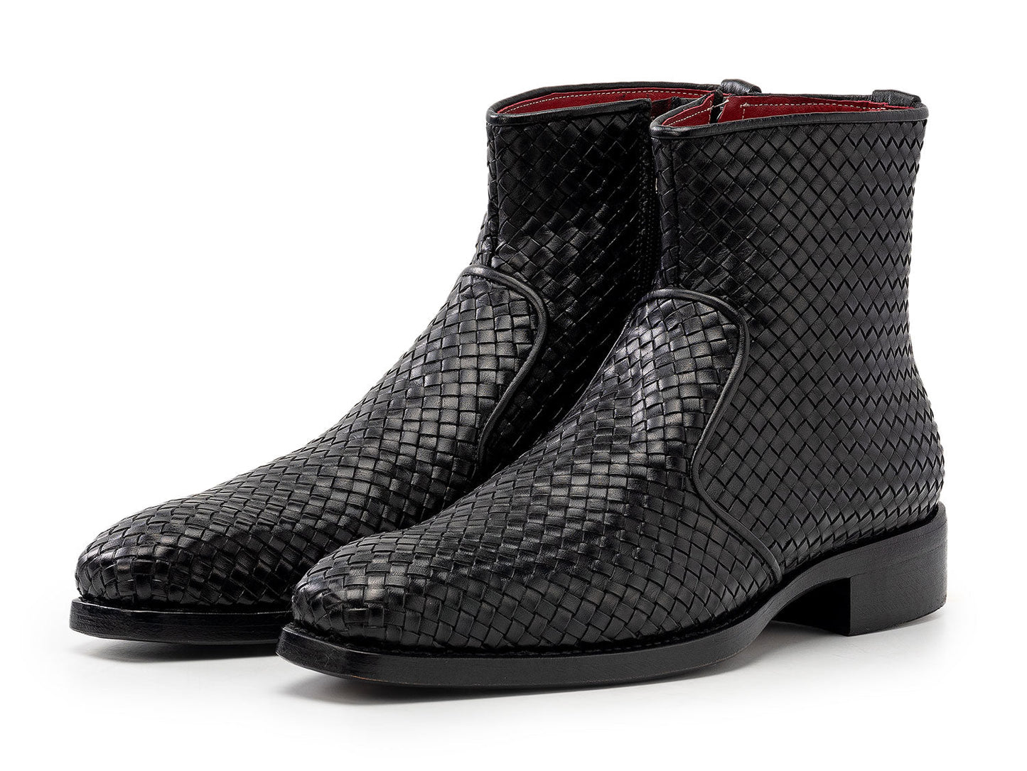 Paul Parkman Black Woven Leather Goodyear Welted Zipper Boots (ID#BT269BLK)