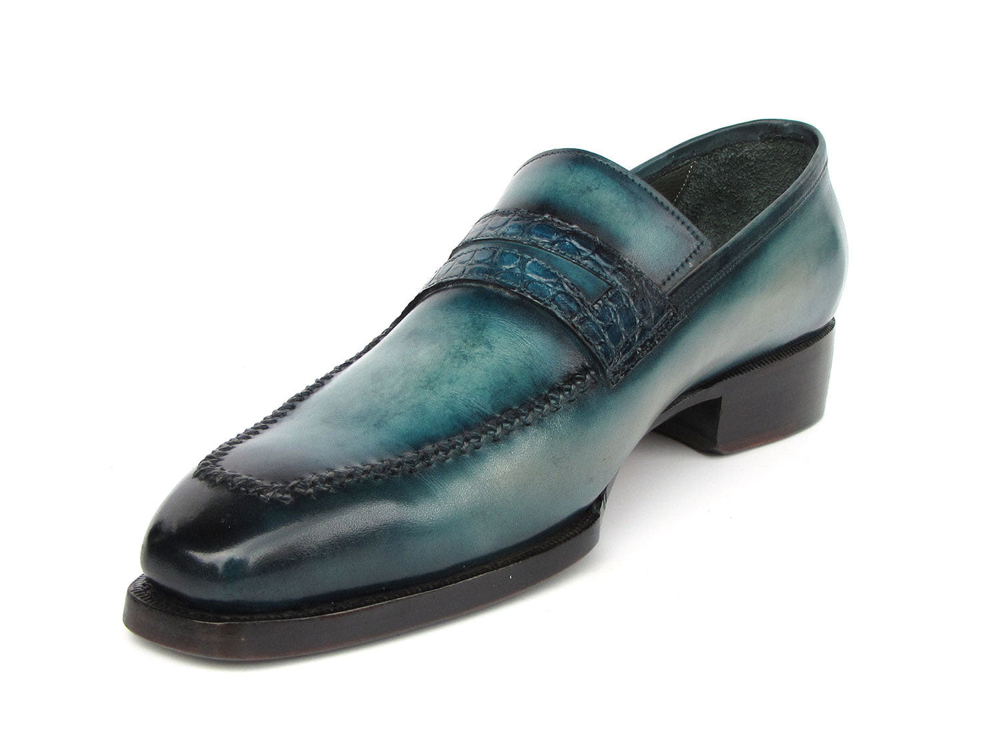 Paul Parkman Men's Turquoise Patina Handmade Loafers (ID#6944-TRQ)