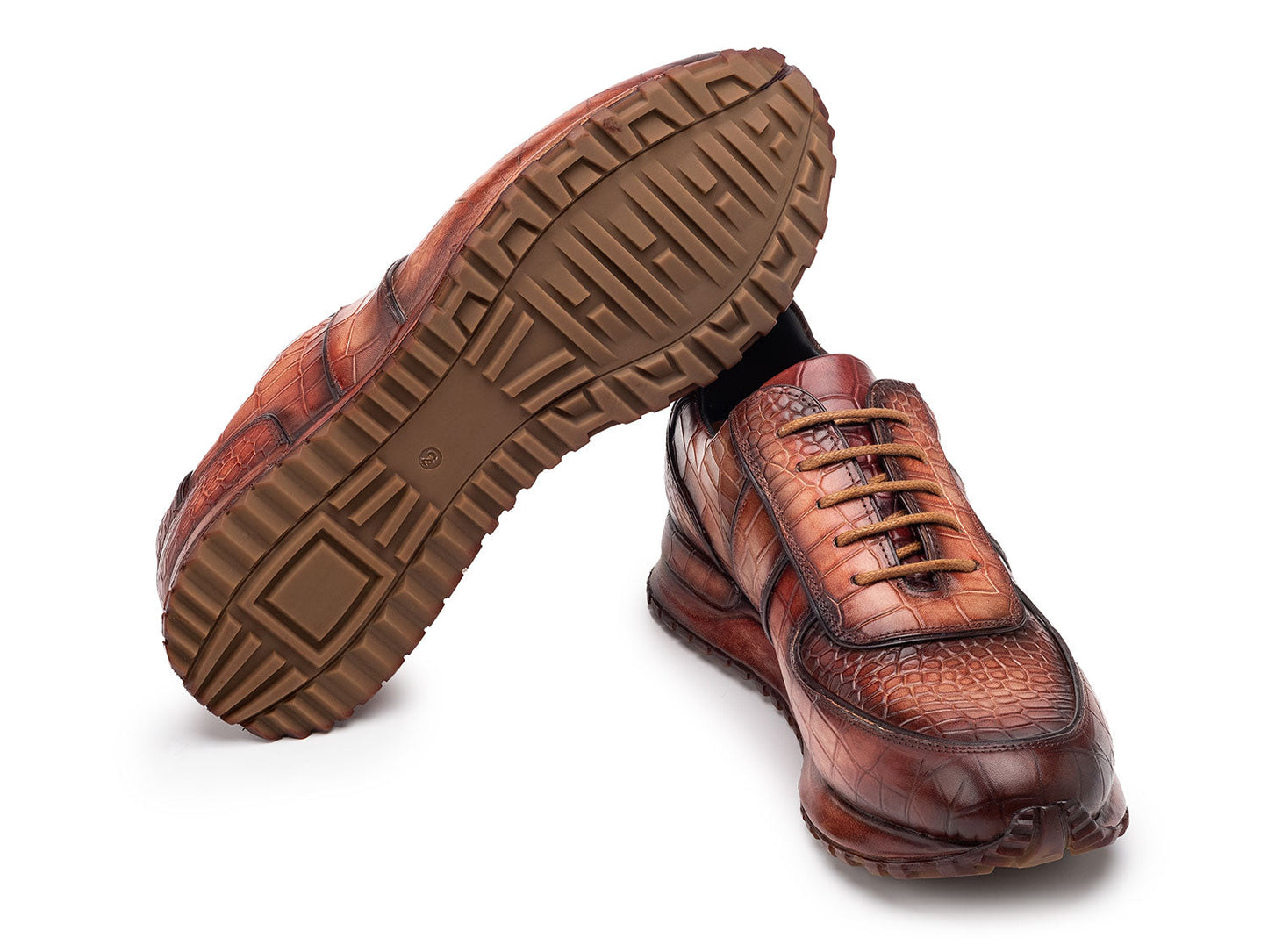 Paul Parkman Men's Brown Burnished Textured Leather Sneakers (ID#LB704CML)