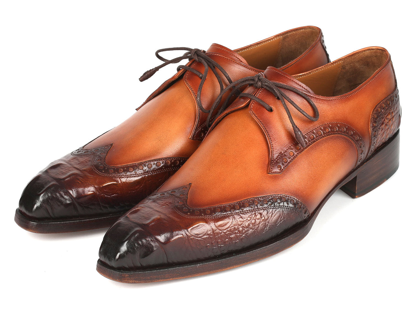 Paul Parkman Goodyear Welted Wingtip Derby Shoes Olive & Tan (ID#584-OLV)