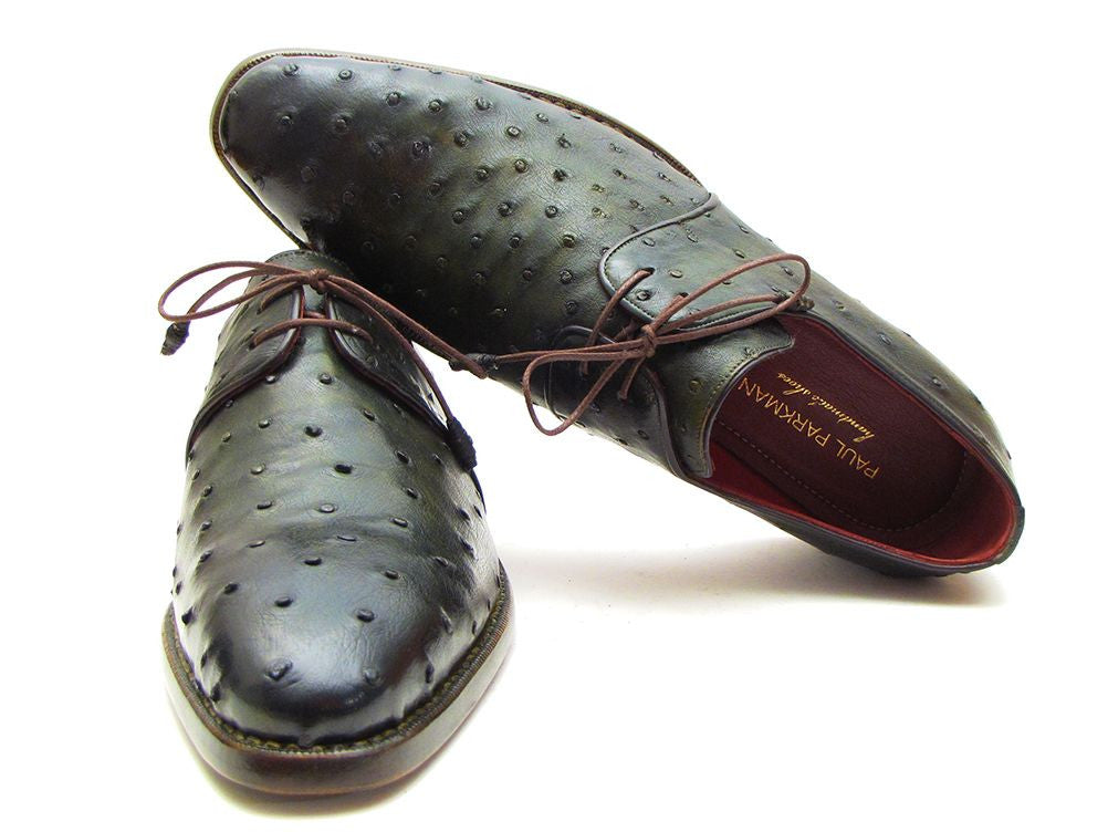Paul Parkman Goodyear Welted Green Genuine Ostrich Derby Shoes (ID#31VL74)