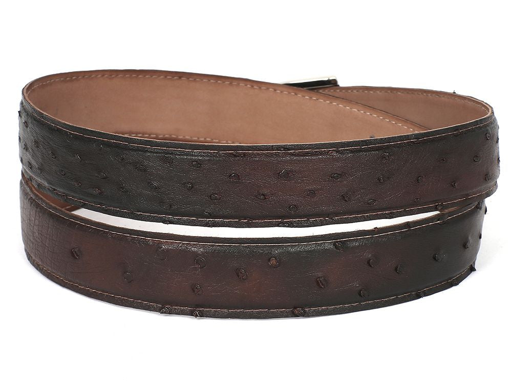 PAUL PARKMAN Men's Brown Genuine Ostrich Belt (ID#B04-BRW)
