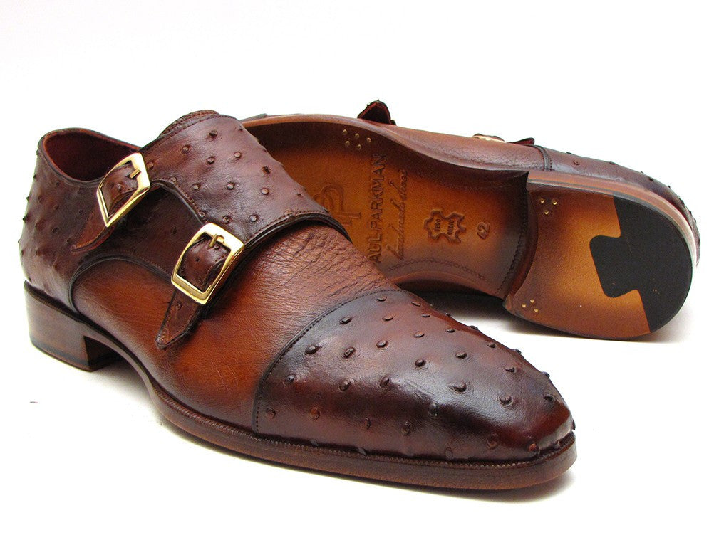 Paul Parkman Brown & Tobacco Genuine Ostrich Double Monkstraps (ID#43K68)