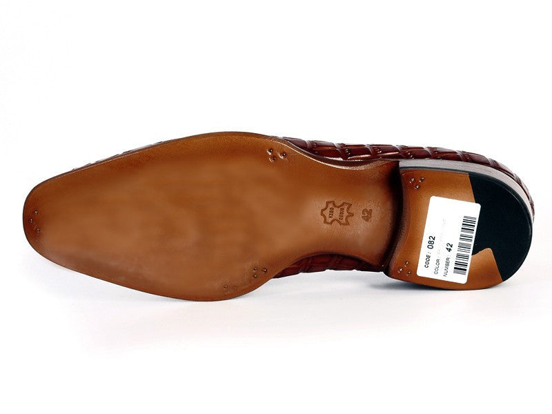 Paul Parkman Men's Brown Crocodile Embossed Calfskin Tassel Loafer (ID#0823-BRW)