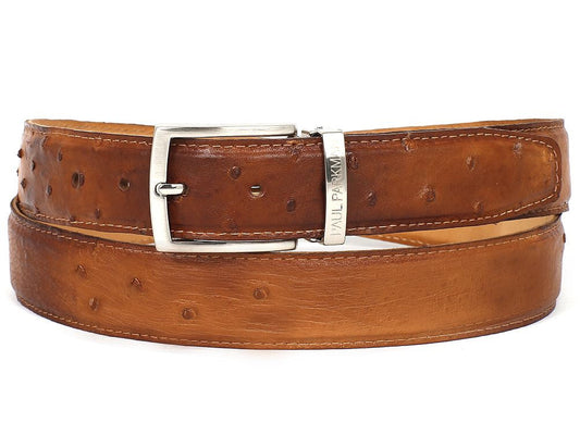 PAUL PARKMAN Men's Camel Genuine Ostrich Belt (ID#B04-CML)