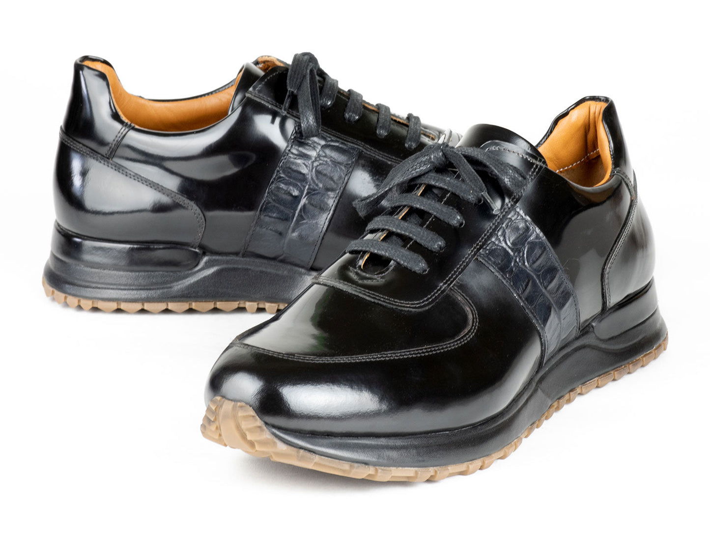 Paul Parkman Men's Black Polished Leather Sneakers (ID#LP208BLK)