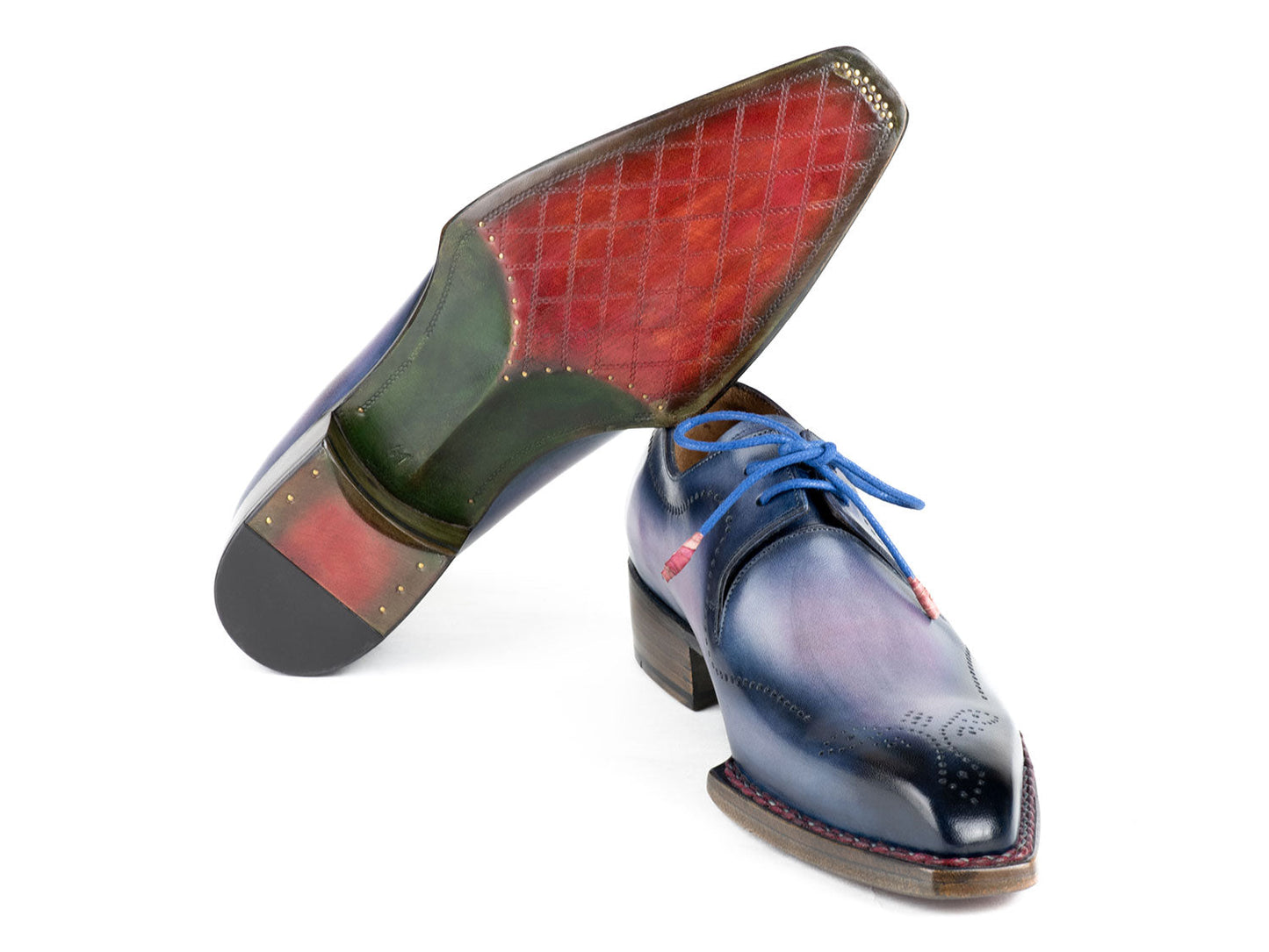 Paul Parkman Men's Hand-Welted Pink & Navy Leather Derby Shoes (ID#599F67)