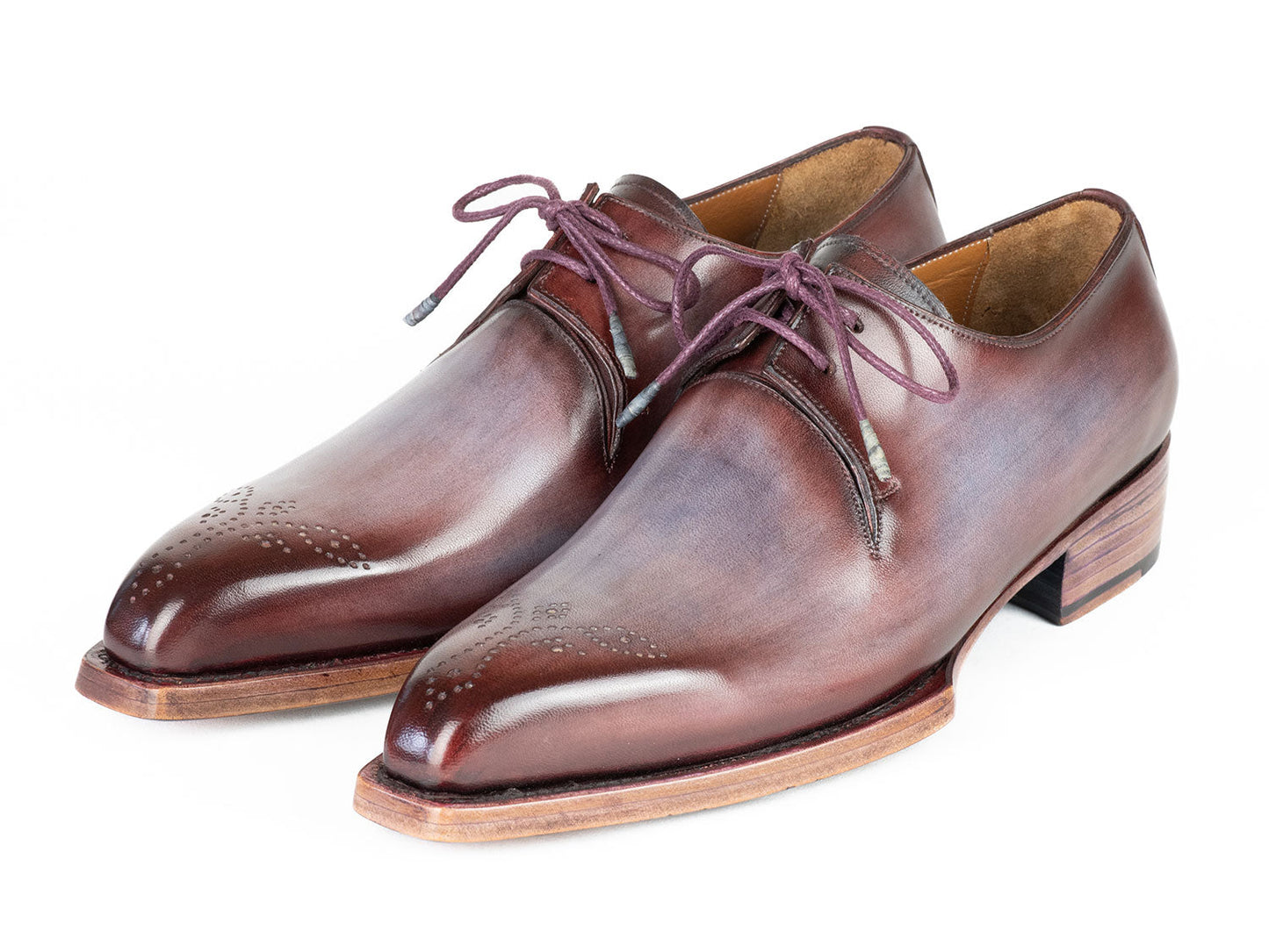 Paul Parkman Goodyear Welted Derby Shoes Ice Blue & Bordeaux (ID#468G61)