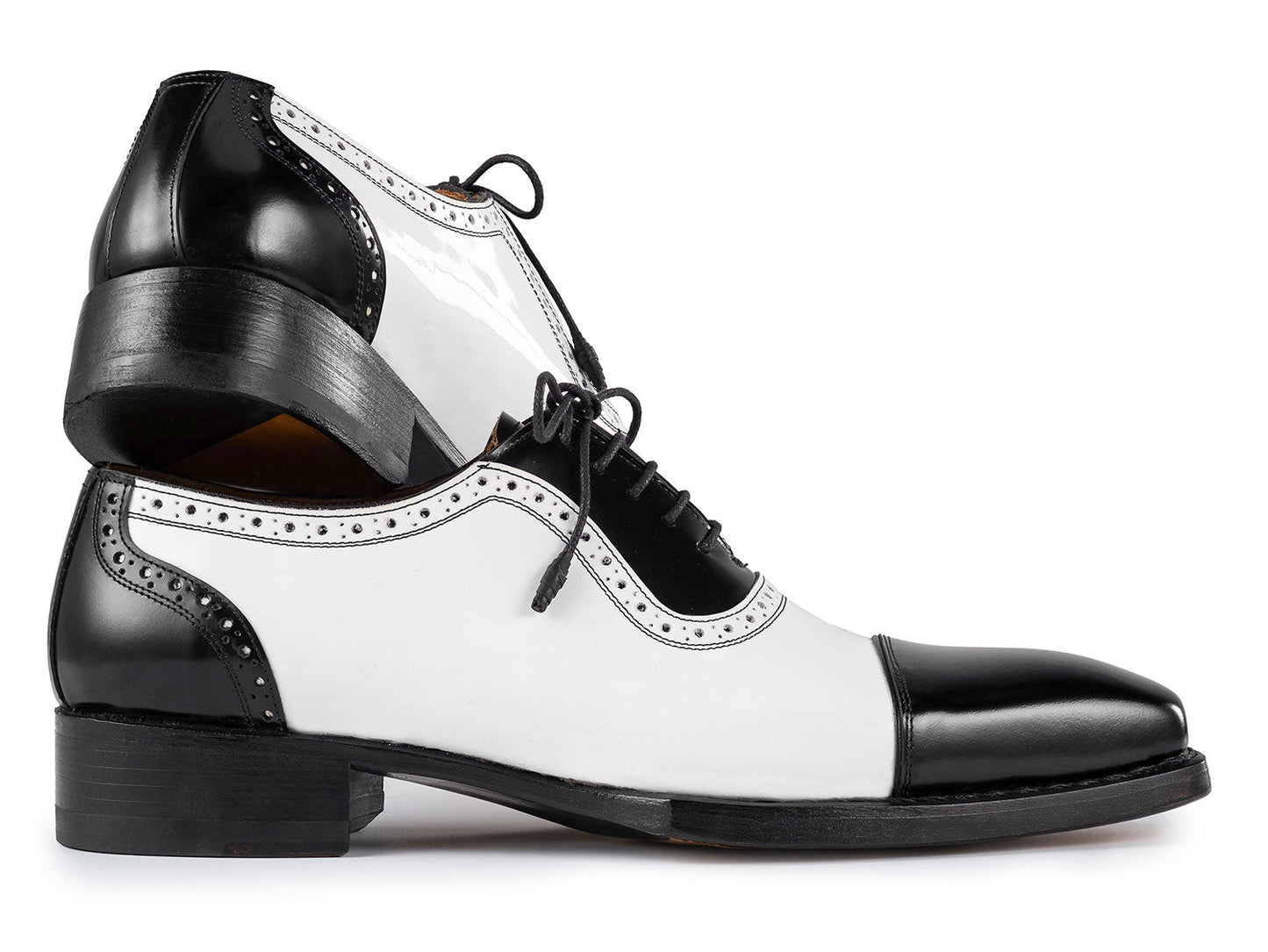 Paul Parkman Men's Goodyear Welted Cap Toe Oxfords Black & White (ID#9482-BNW)