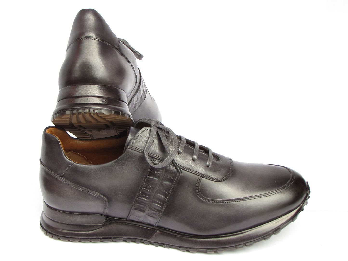 Paul Parkman Men's Gray & Black Patina Sneakers (ID#LP207GRY)