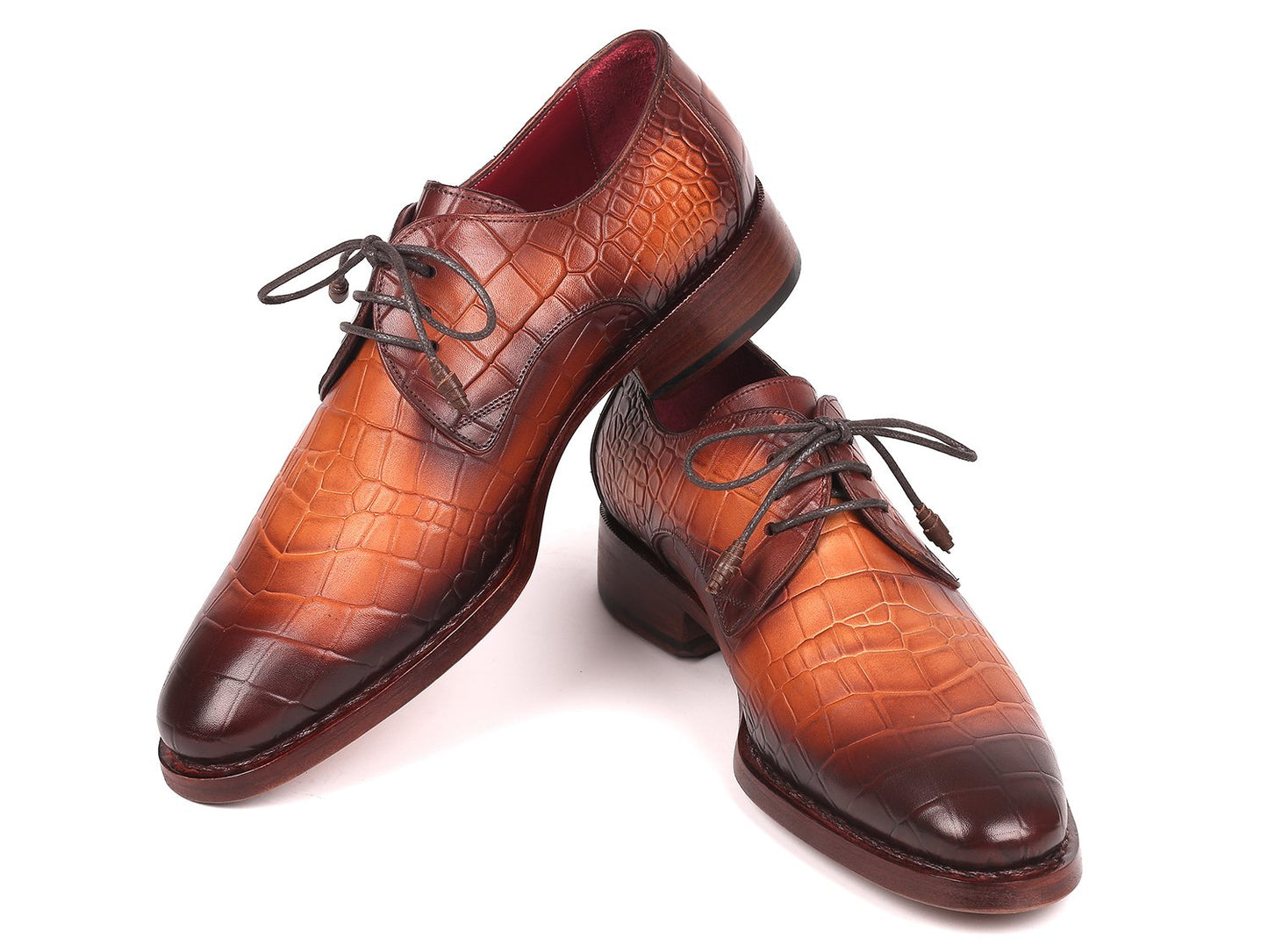 Paul Parkman Brown Crocodile Embossed Calfskin Goodyear Welted Derby Shoes (ID#5286BRW)