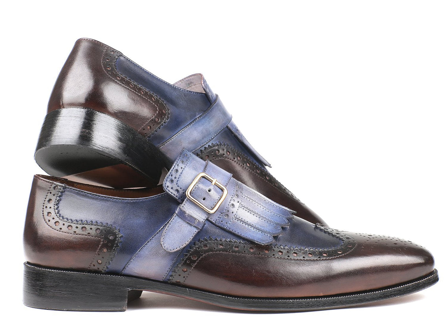 Paul Parkman Kiltie Monkstraps Blue & Brown (ID#52SL79)