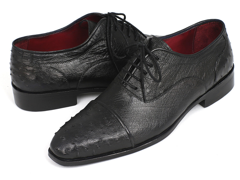 Paul Parkman Men's Genuine Ostrich Captoe Oxfords Black (ID#24XS-BLK)