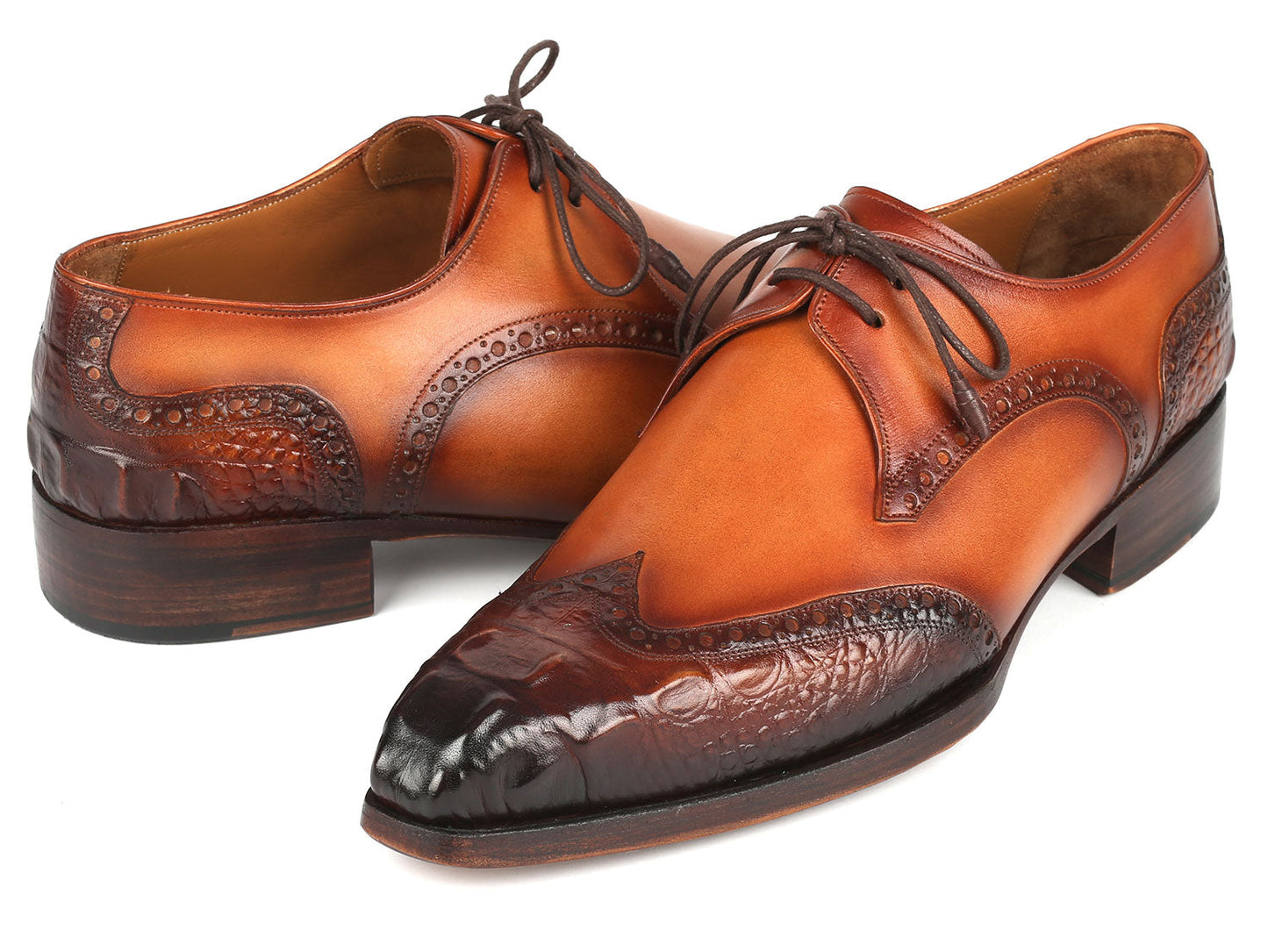 Paul Parkman Goodyear Welted Wingtip Derby Shoes Olive & Tan (ID#584-OLV)