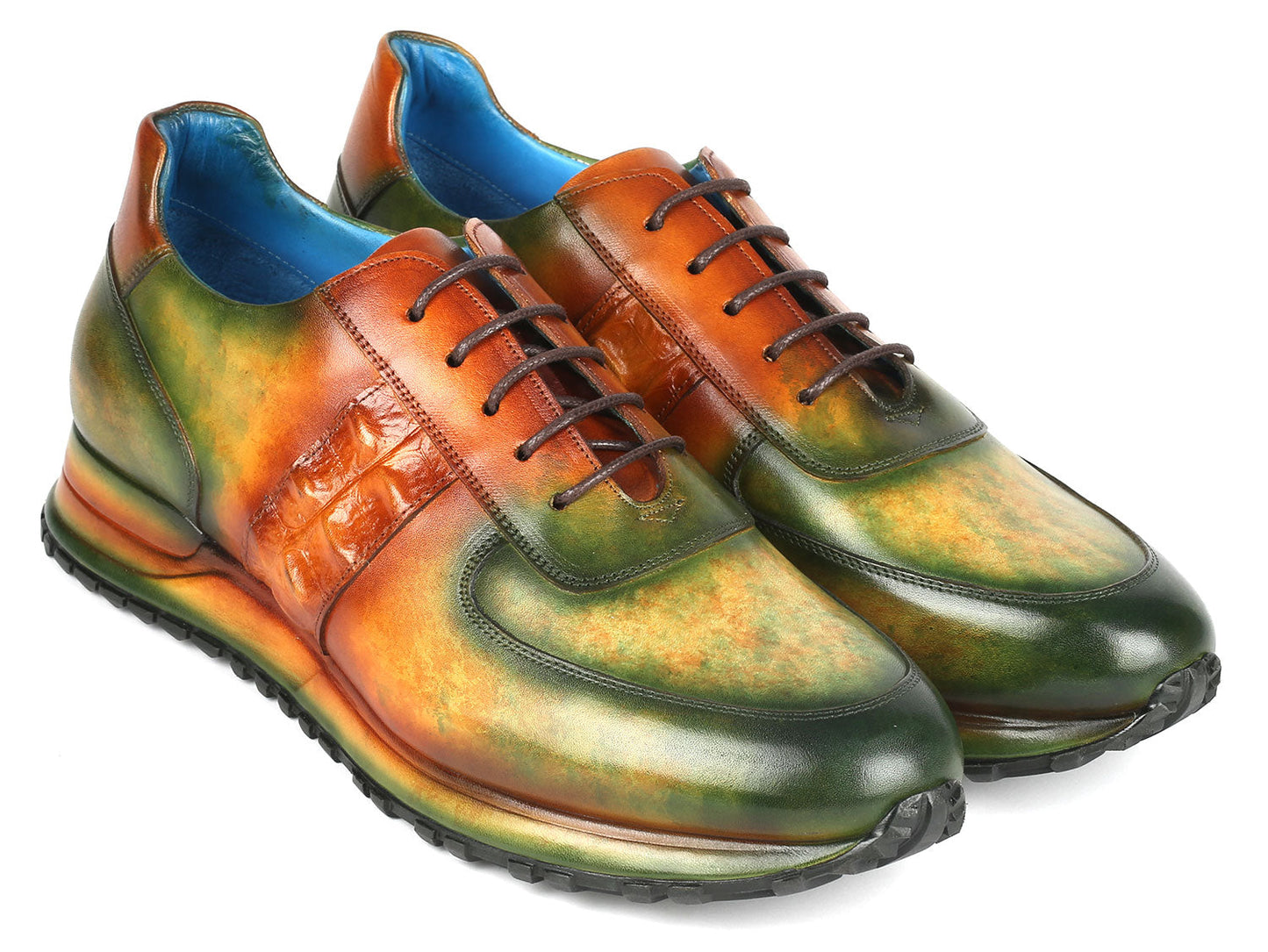 Paul Parkman Men's Green & Brown Patina Sneakers (ID#LP207GRB)